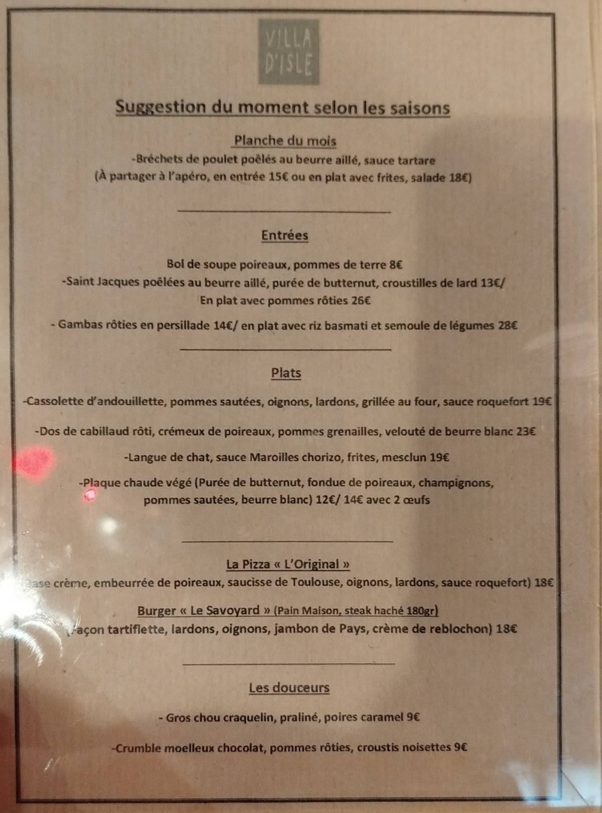 Menu de L'Annexe