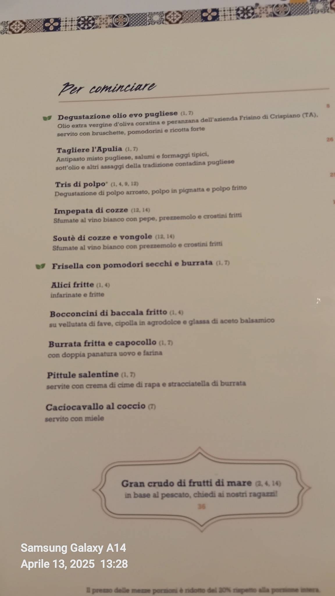 Menu di L’Apulia - Osteria Pugliese 