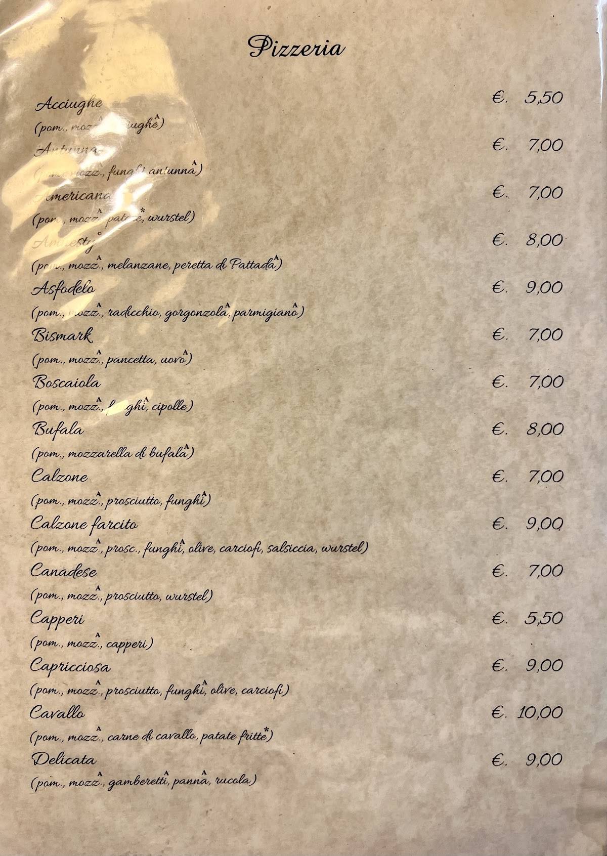 Menu di Pizzeria L'Asfodelo 