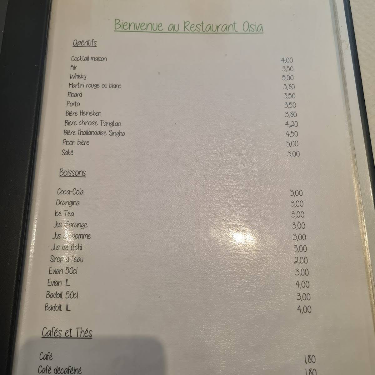 Menu de L'Asia Auch