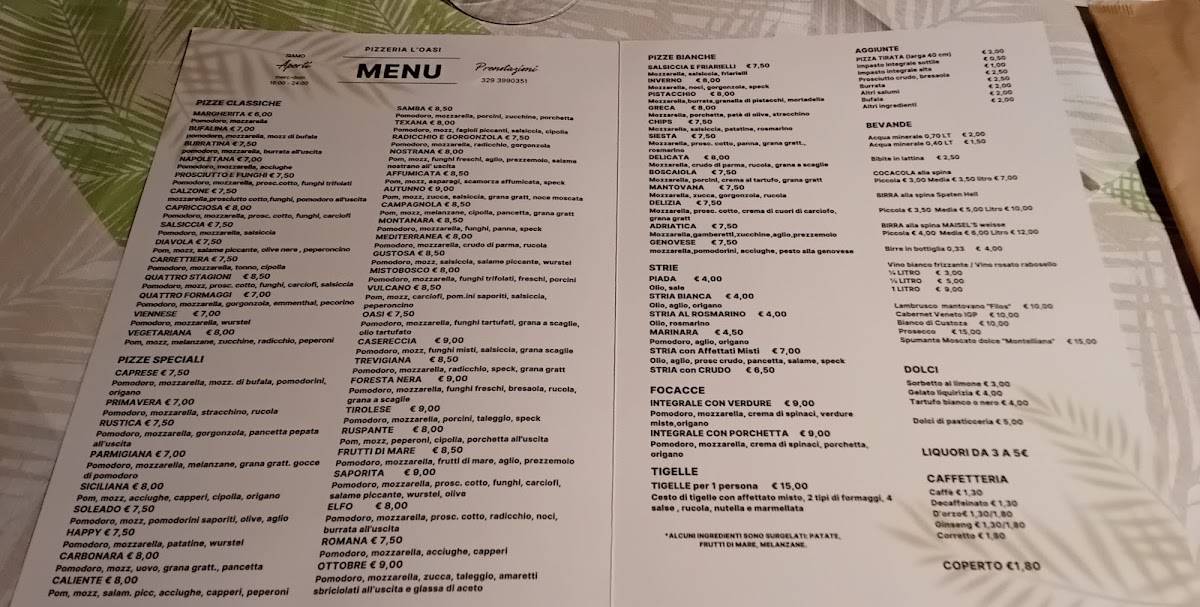 Menu di L'Oasi 