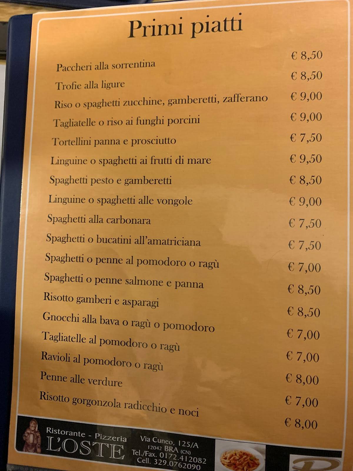 Menu di L'Oste the Marin's 