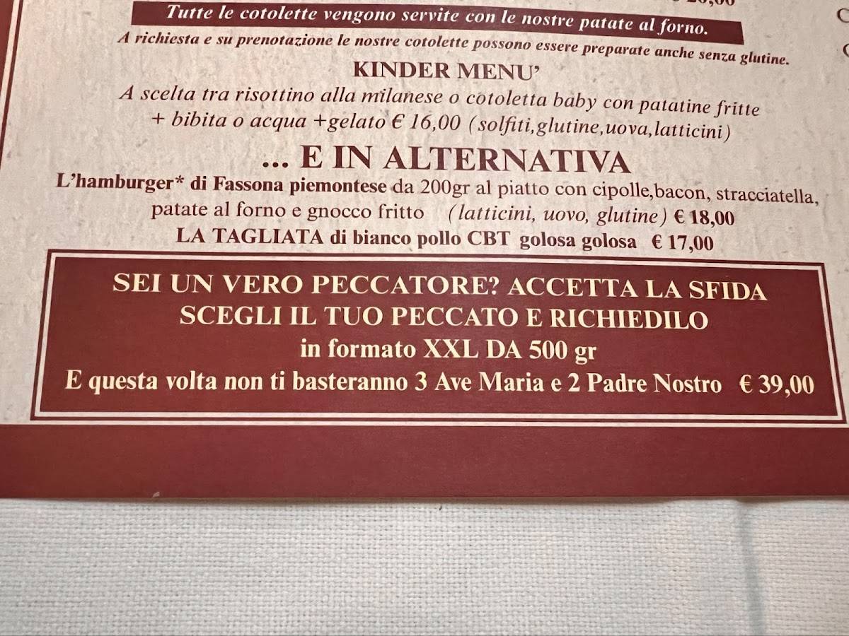Menu de L'Osteria dei Peccatori LEGNANO