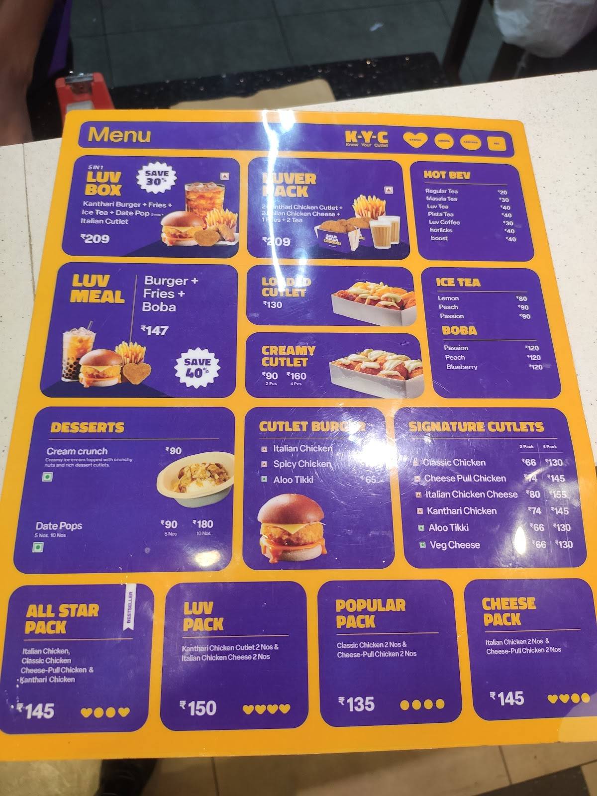 LUV CUT LET, Kaloor menu
