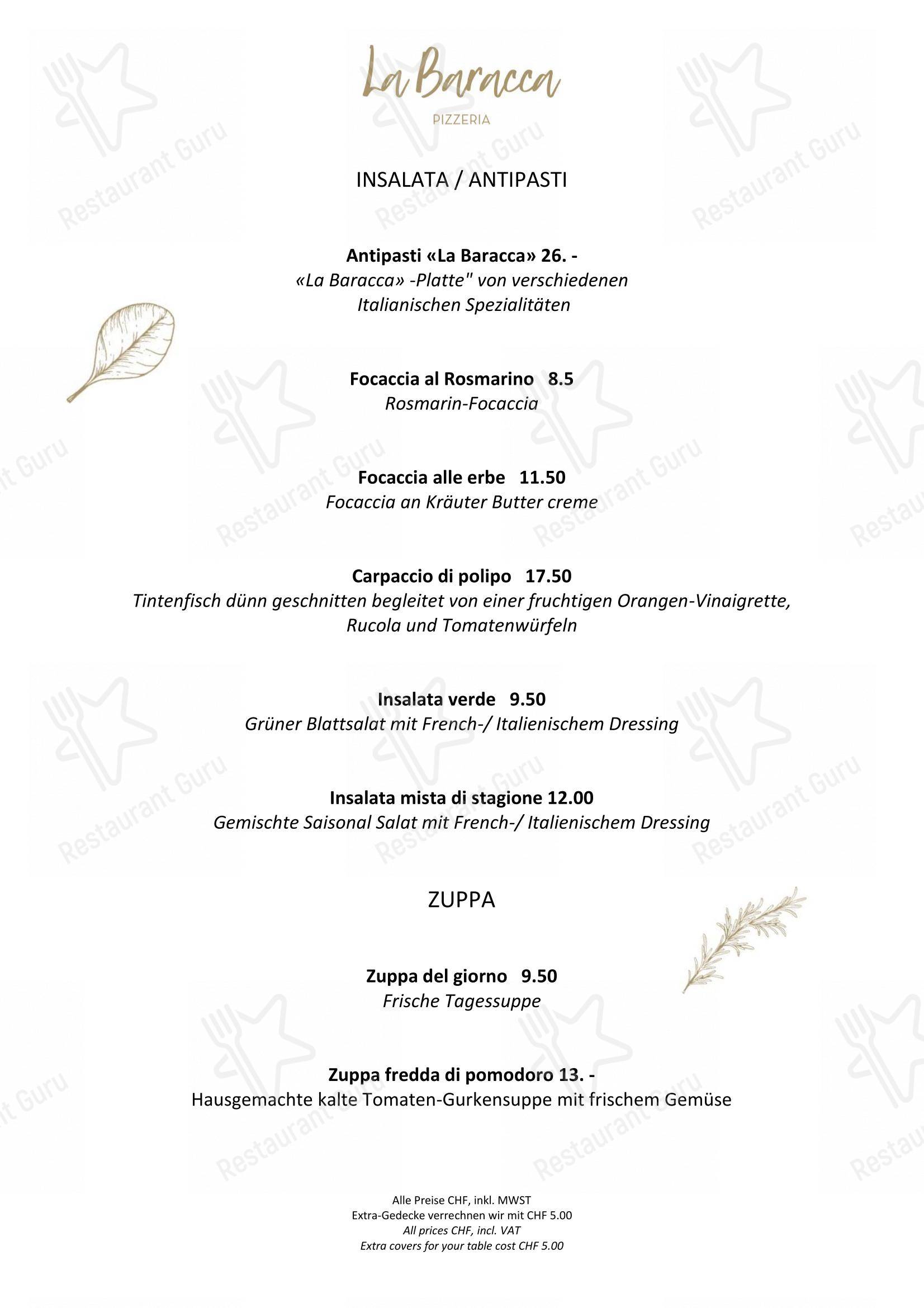 Menu per La Baracca in Lucerna