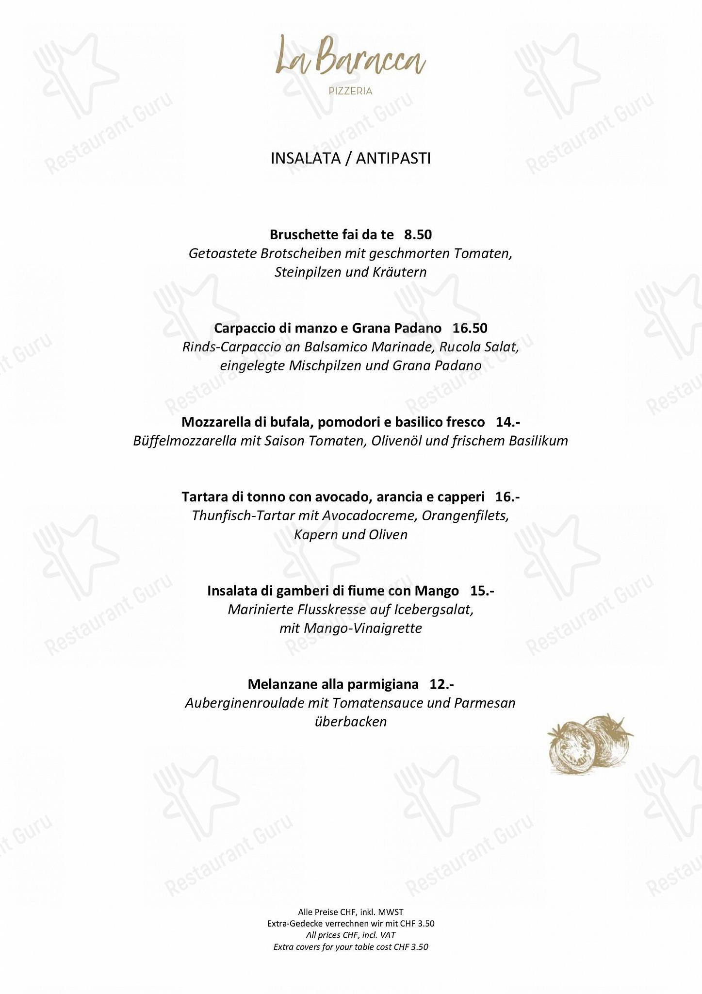 Основное меню per La Baracca in Lucerna