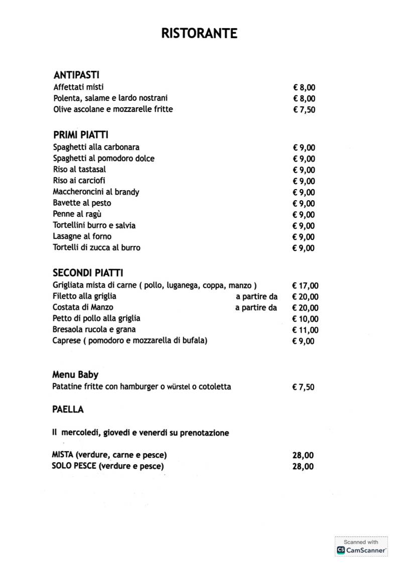Menu di La Bastia 
