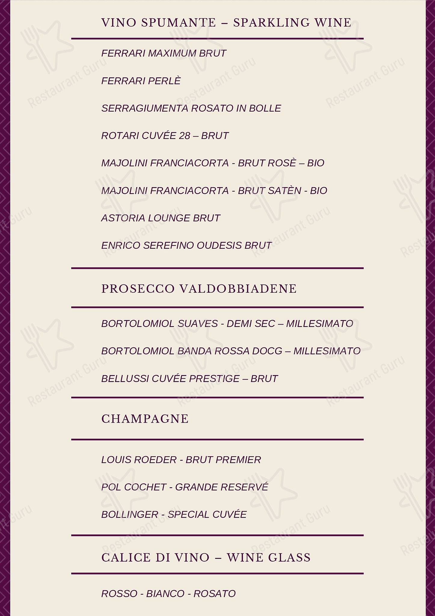 Menu di Officine P79 wine&amp;spirits 