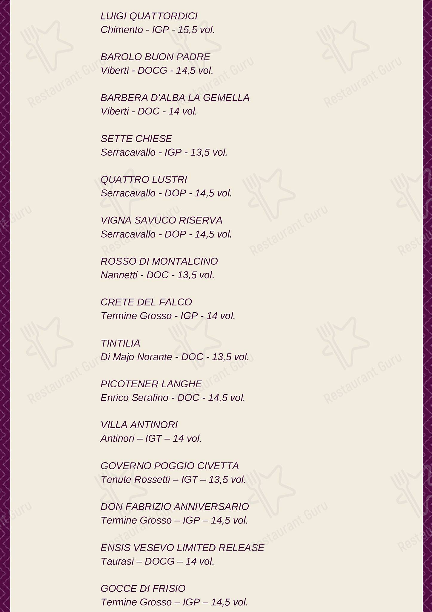 Menu di Officine P79 wine&amp;spirits 