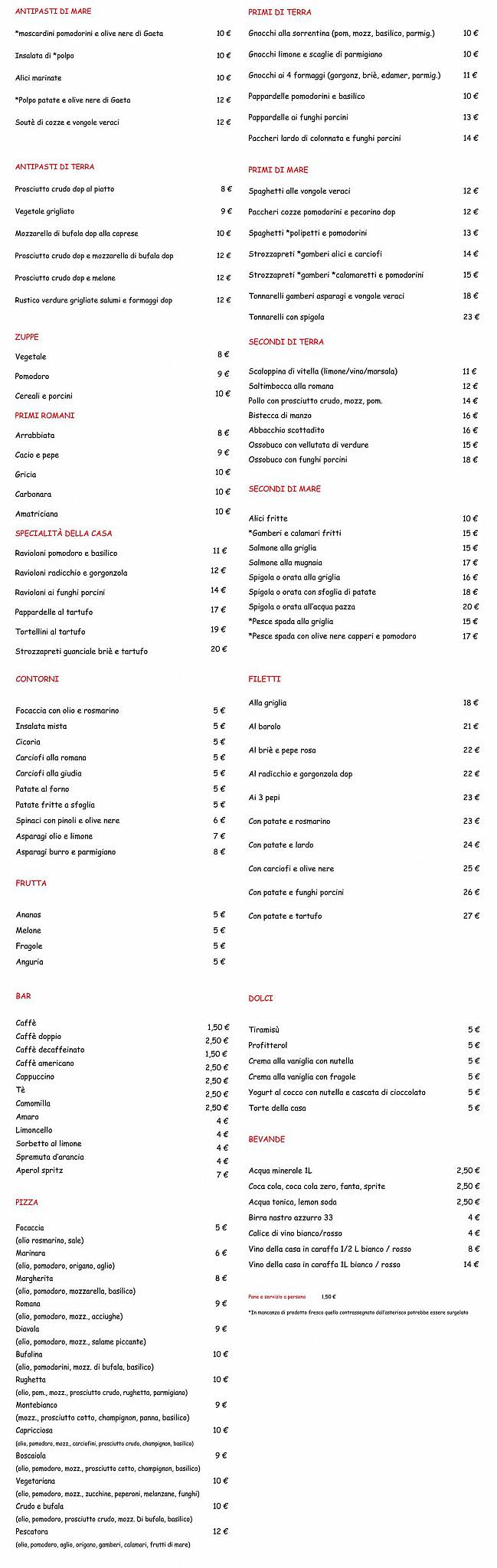 Menu di La Cantinella 