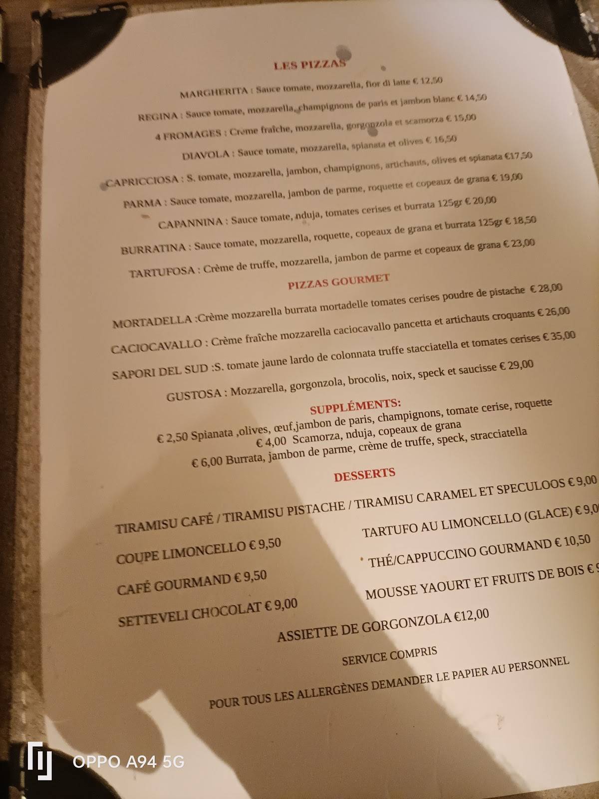 Menu de La Capannina
