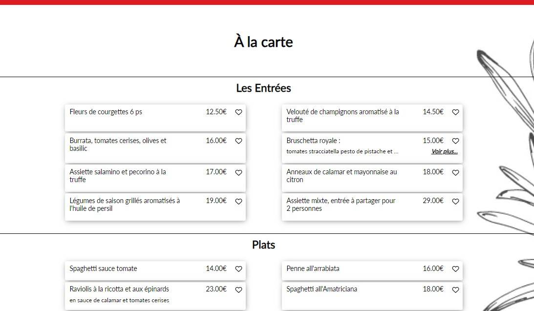 Menu de La Capannina