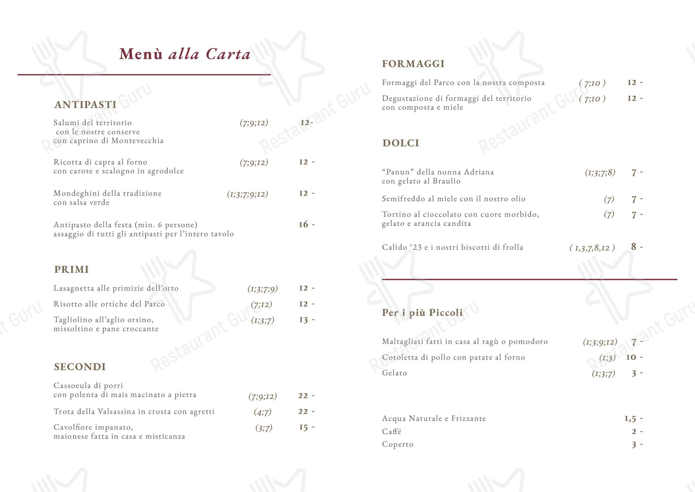 Menu per Agriturismo La Costa - Ristorante e Cantina - Cascina Galbusera Nera ristorante