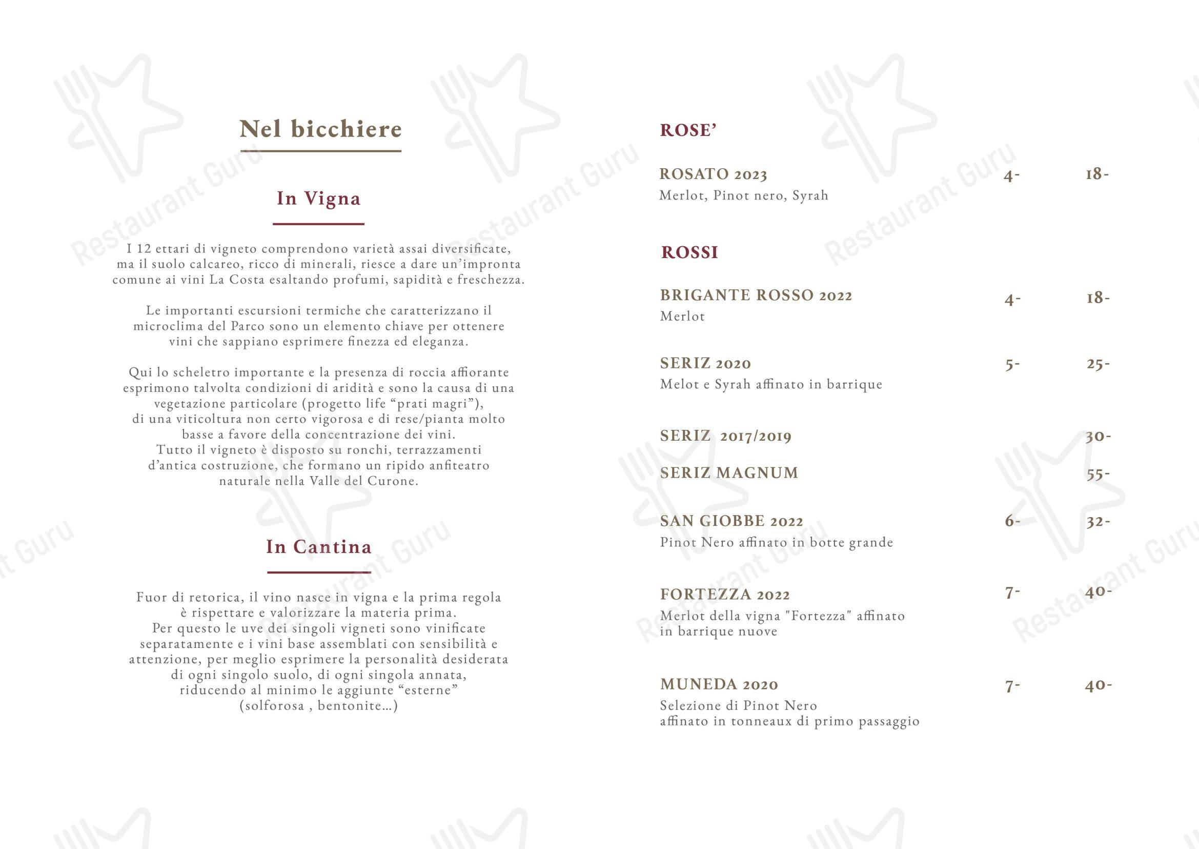Menu per Agriturismo La Costa - Ristorante e Cantina - Cascina Galbusera Nera ristorante