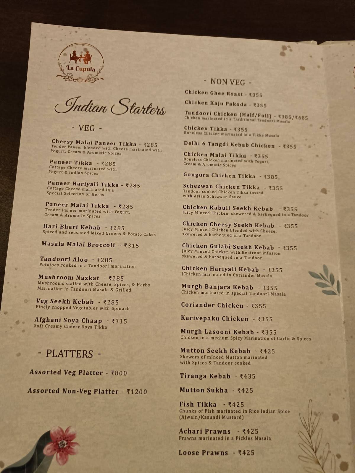 La Cupula Jubilee hills menu