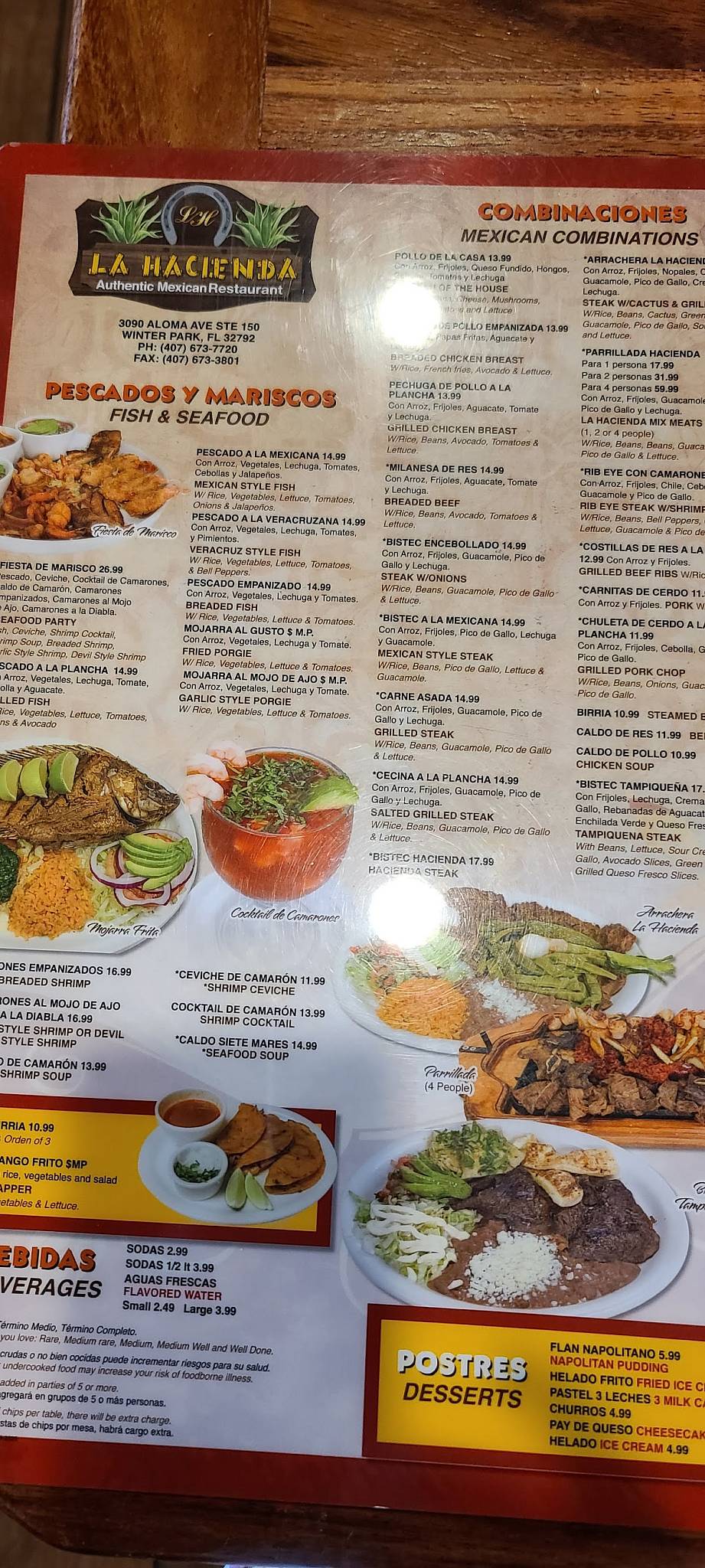 Menu at La Hacienda restaurant, Winter Park, Aloma Ave 145