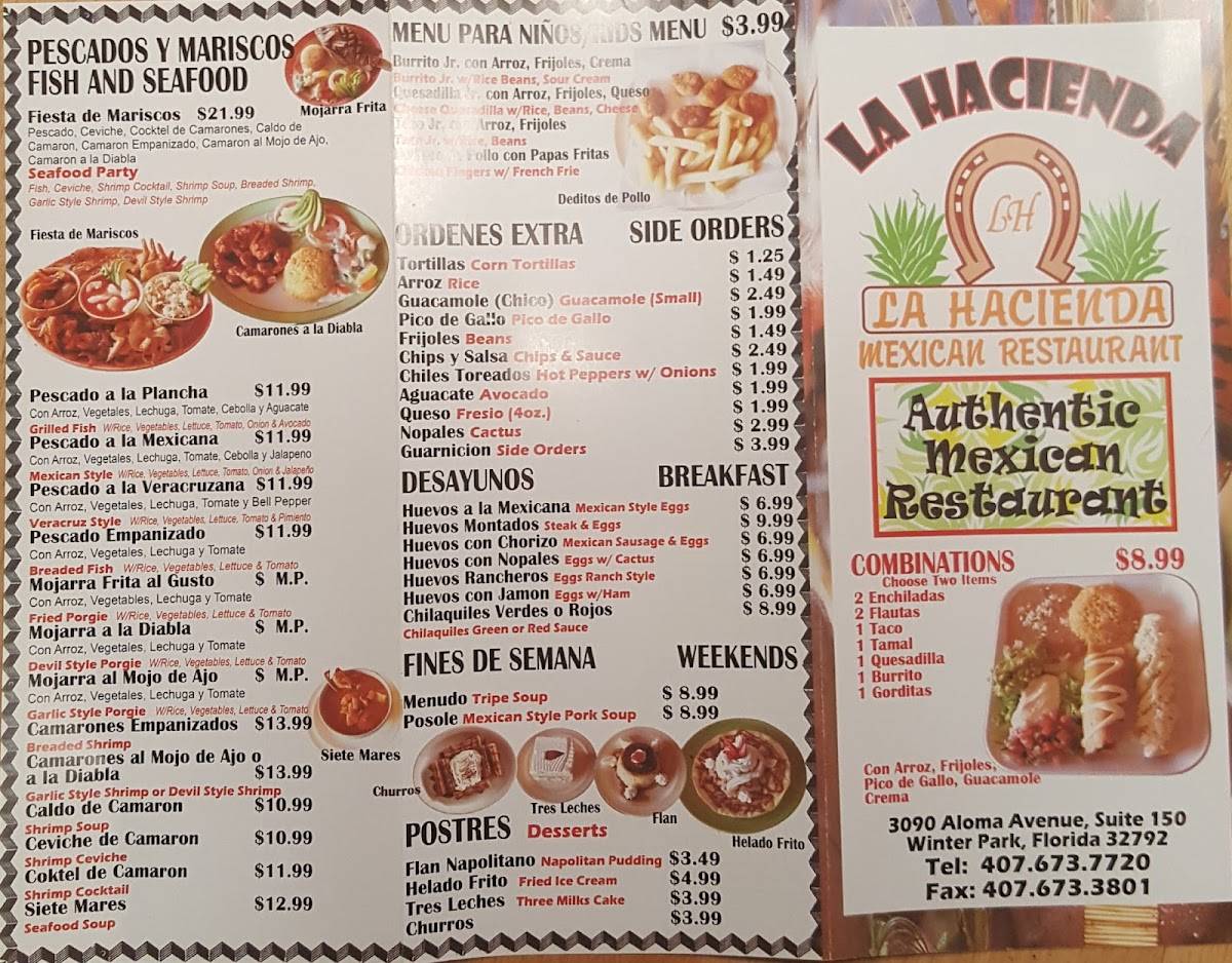 Menu at La Hacienda restaurant, Winter Park, Aloma Ave 145