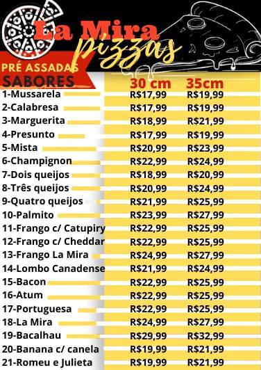 La Mira Pizzas cardápio