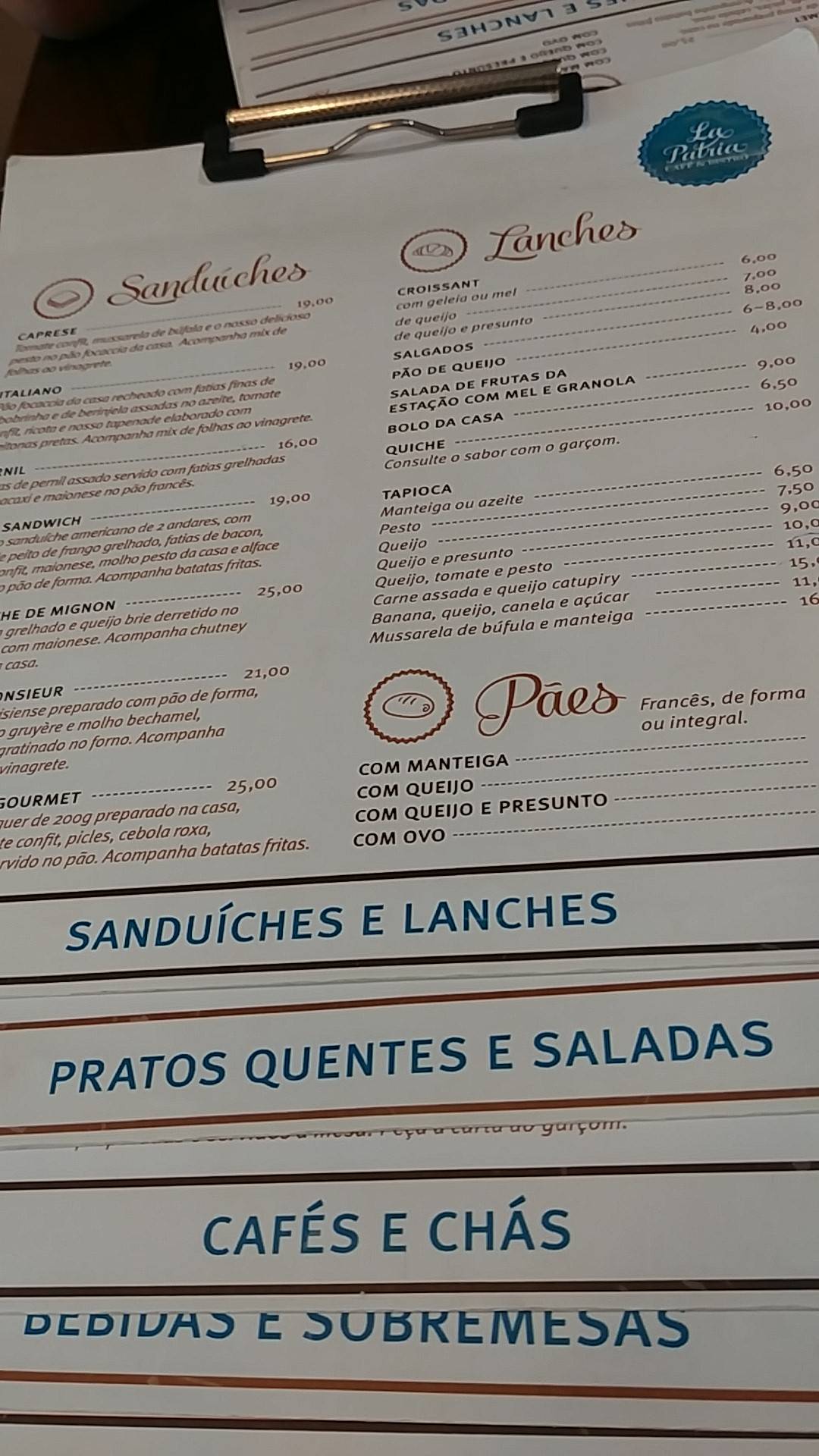 La Patria Café & Bistrô cardápio