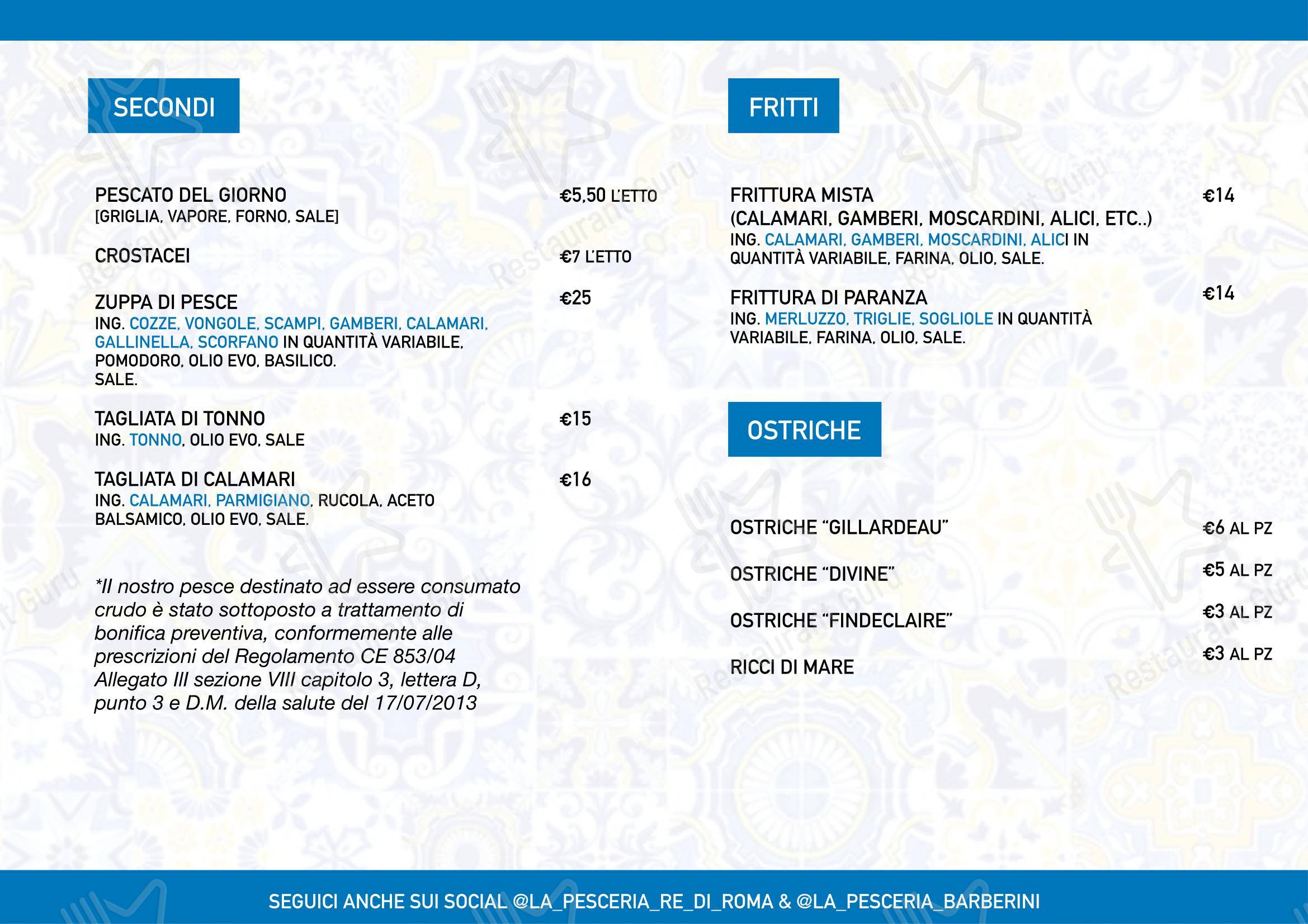 Menu per La Pesceria ristorante
