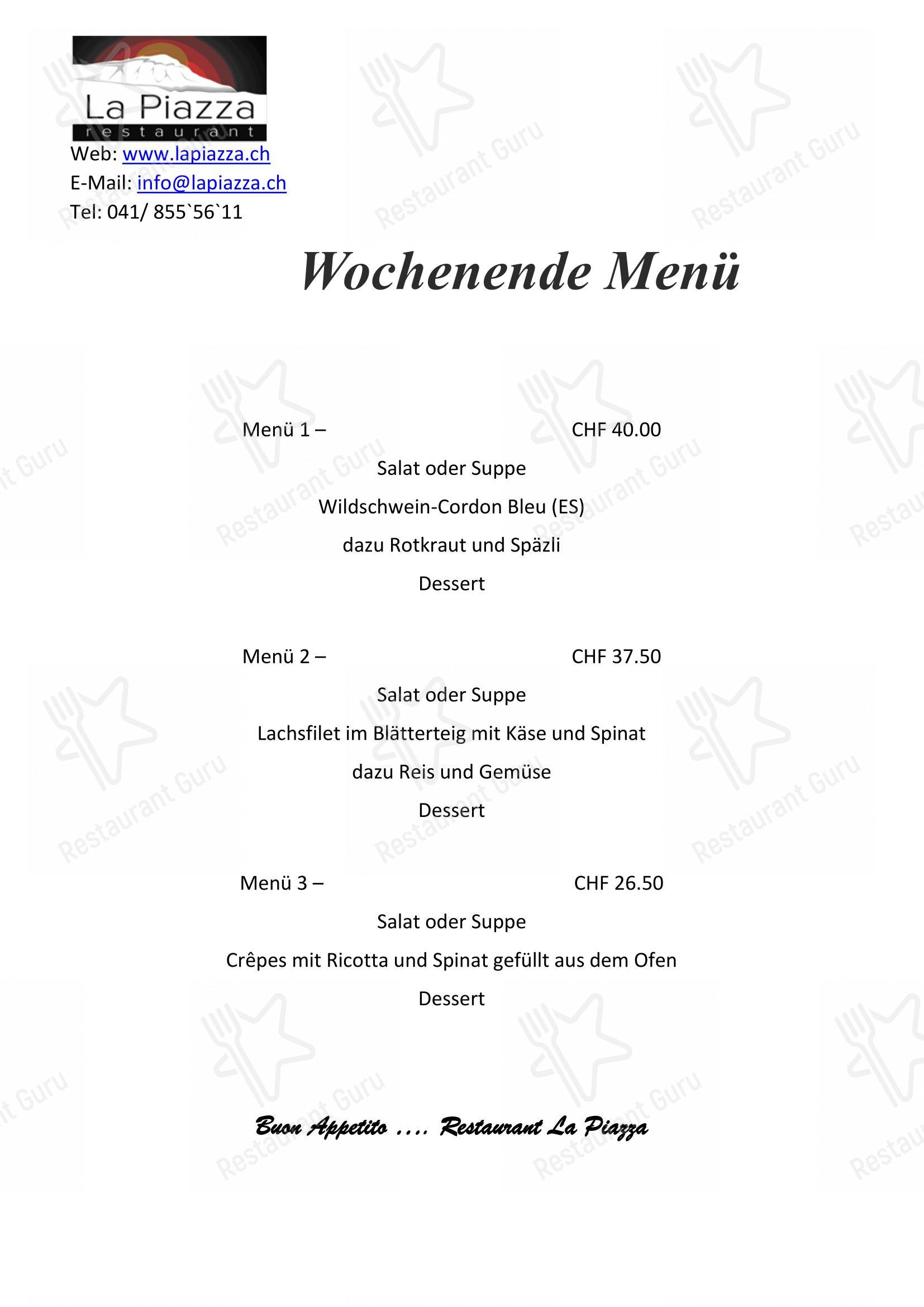 Menu di La Piazza - Menu bar