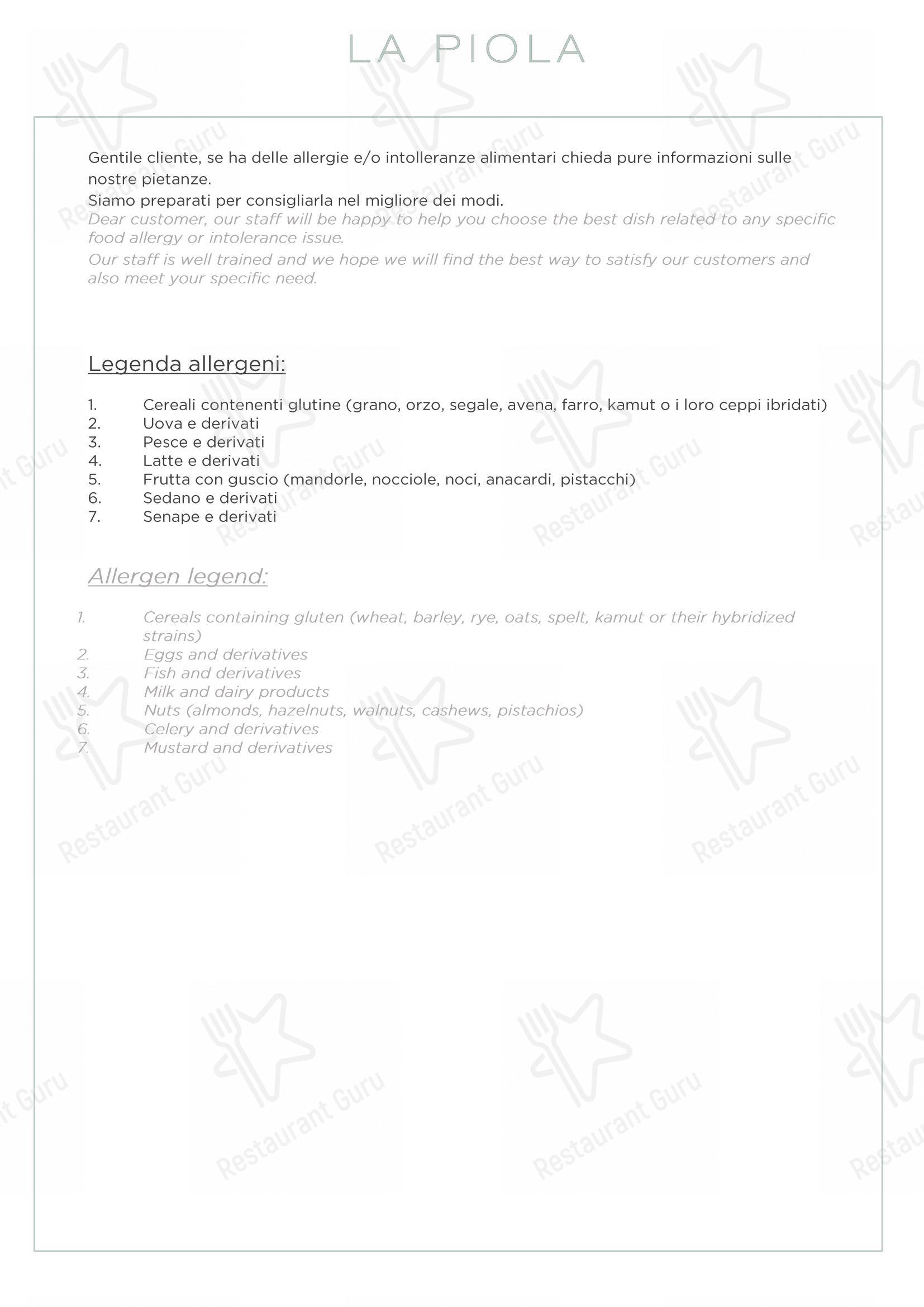 La Piola in Alba - Menu bar
