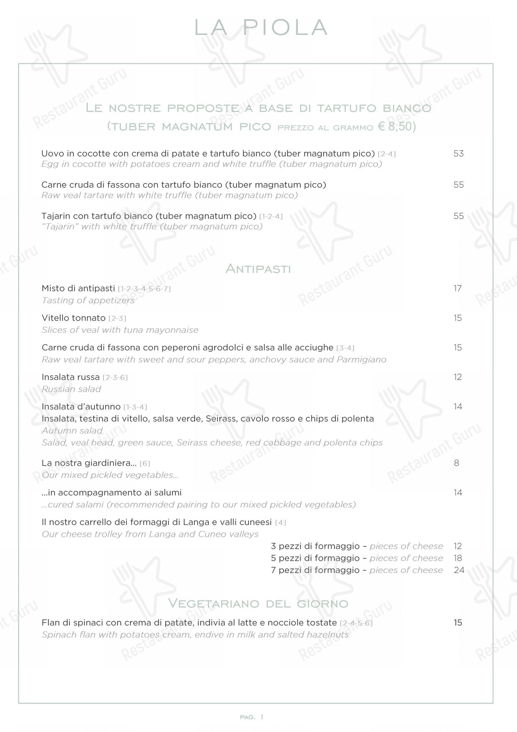 Menu per La Piola ristorante