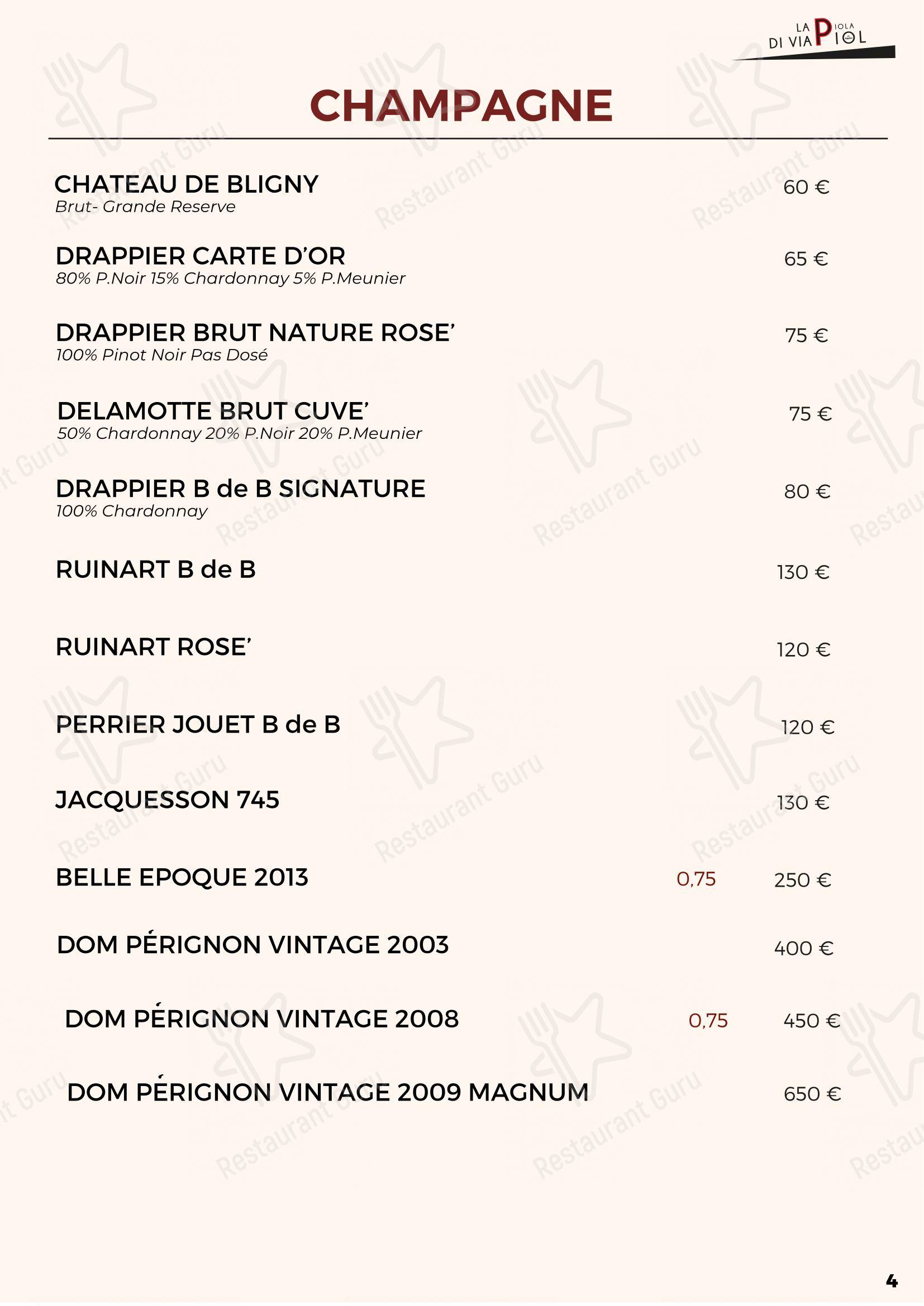 Menu bar per La Piola Di Via Piol in Rivoli
