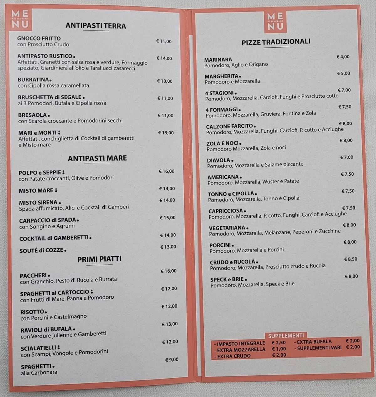 Menu di La Ruota 