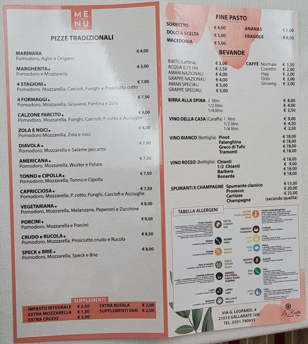 Menu di La Ruota 