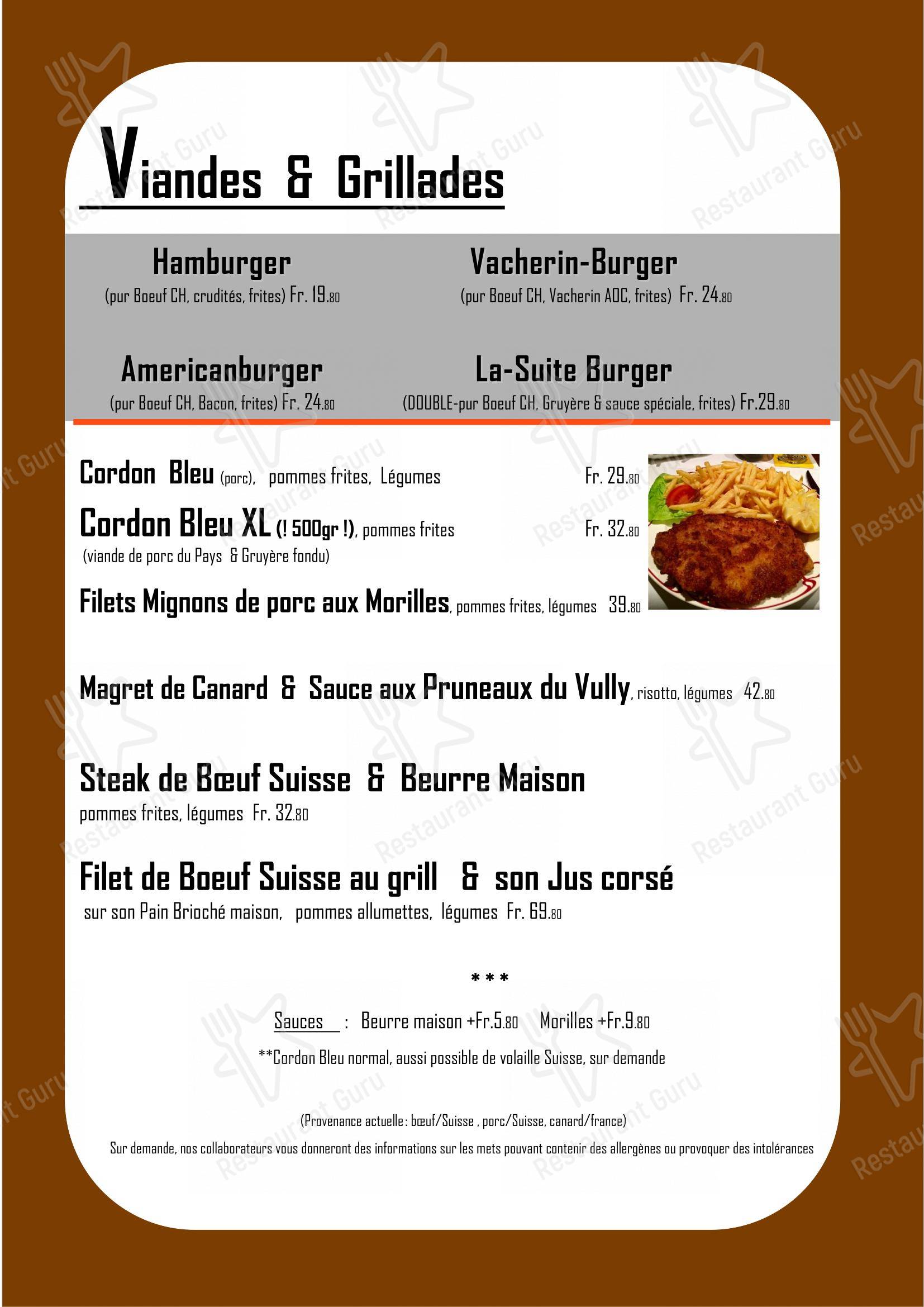 Menu per La Suite – Hôtel Café & Restaurant ristorante