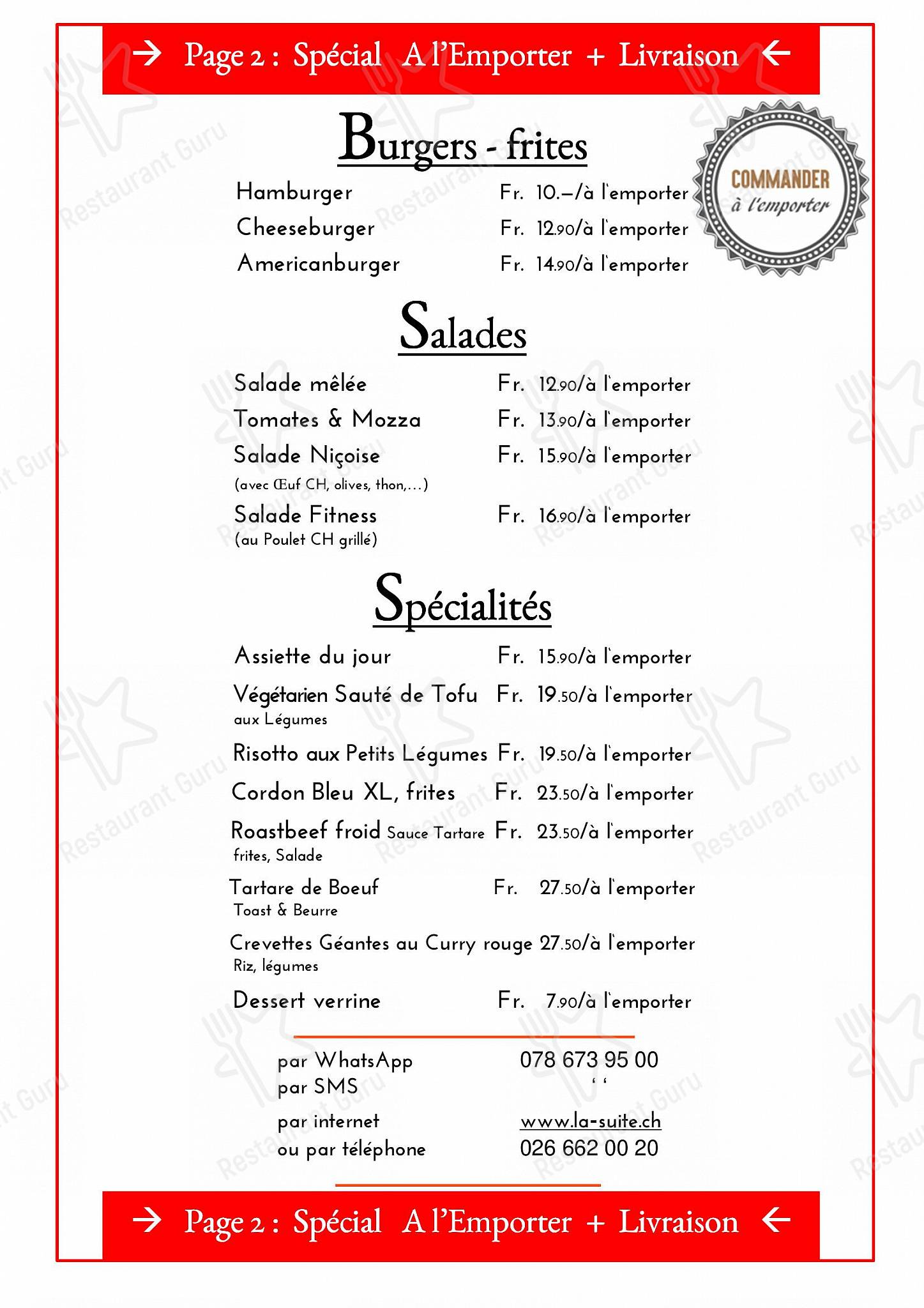 Menu di La Suite – Hôtel Café & Restaurant - Основное меню