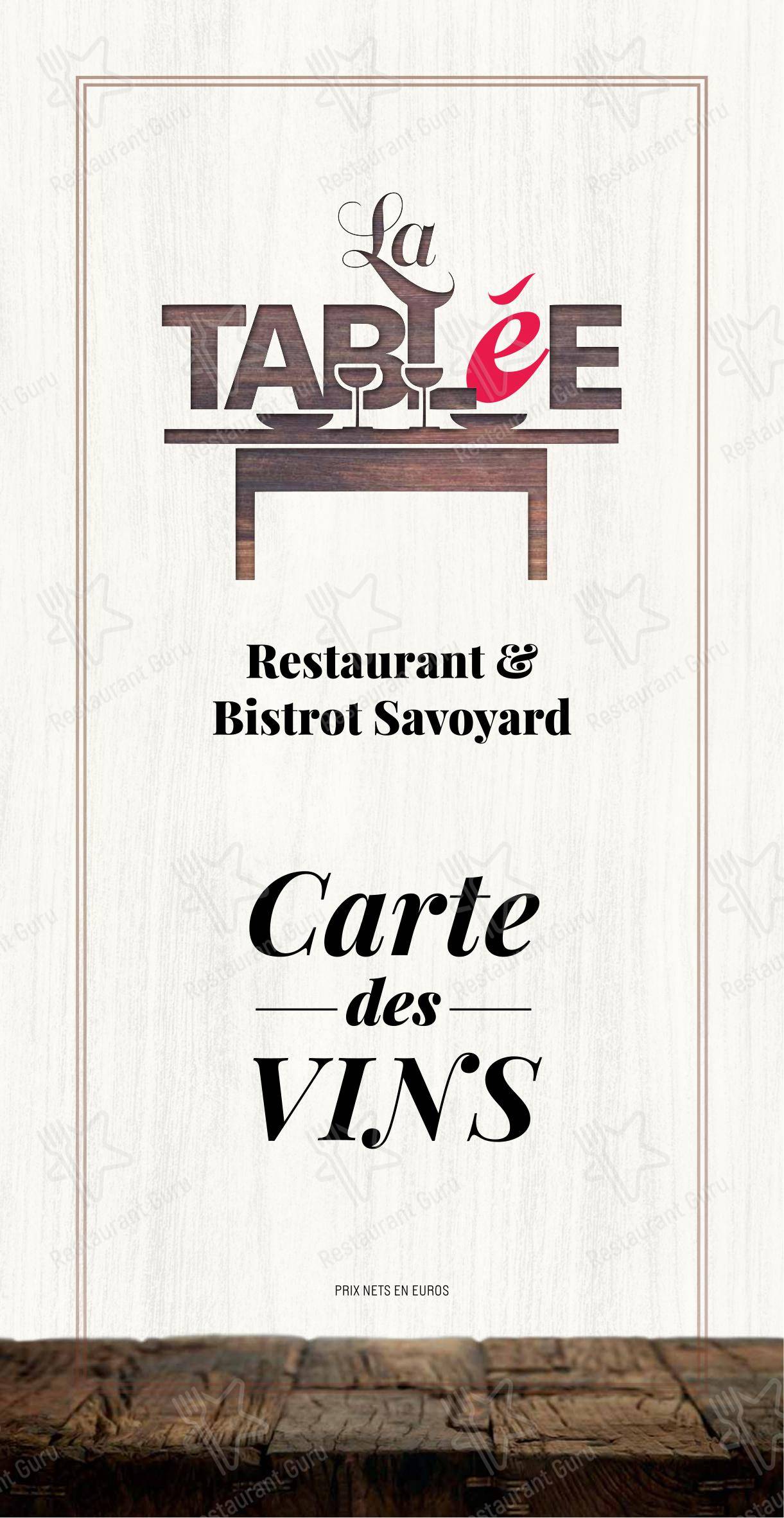 Menu pour Restaurant La Tablée dans Chamonix-Mont-Blanc