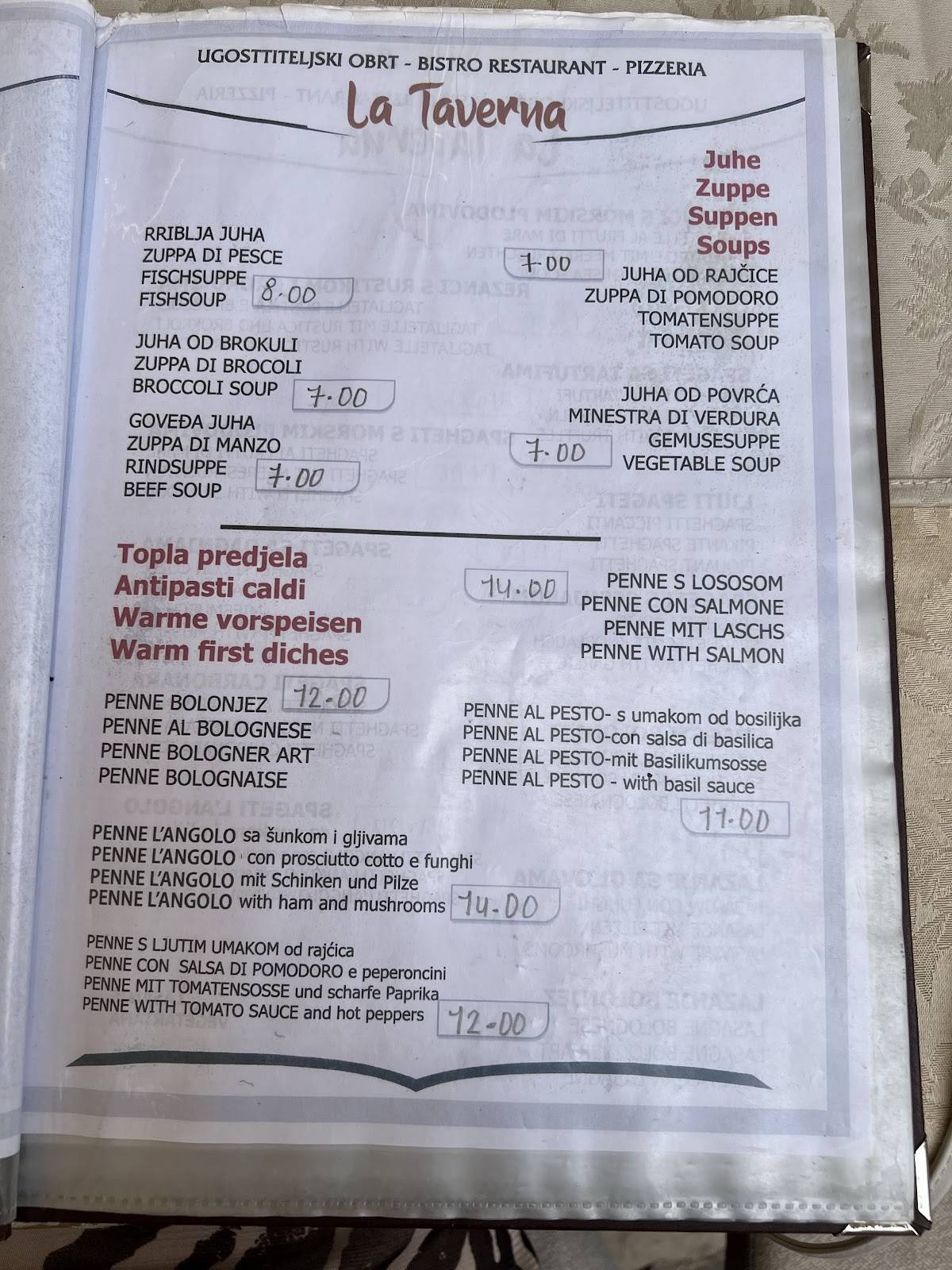 Menu di La Taverna 