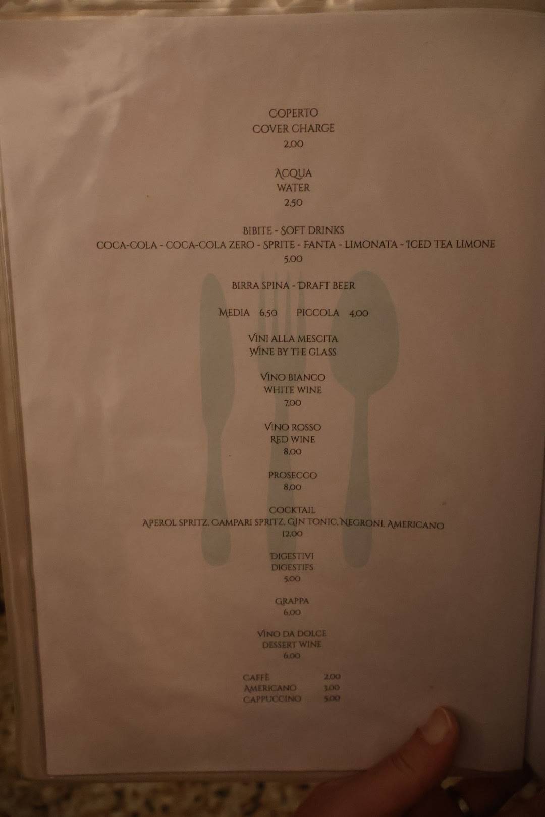 Menu di La Taverna dei Fori Imperiali 