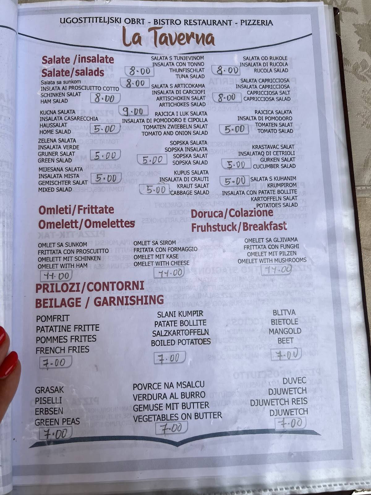 Menu di La Taverna 
