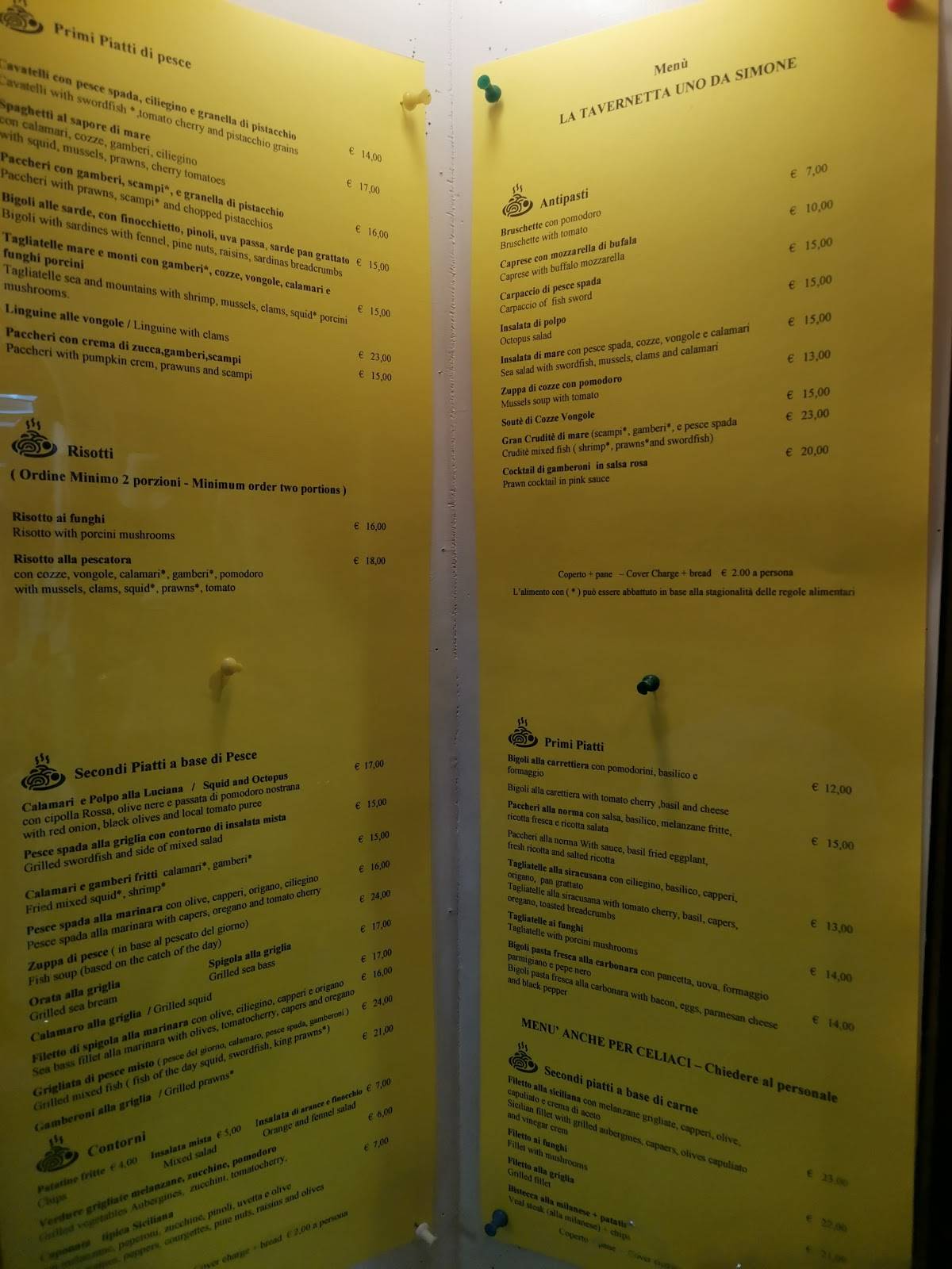Menu di La Tavernetta Uno Da Simone 