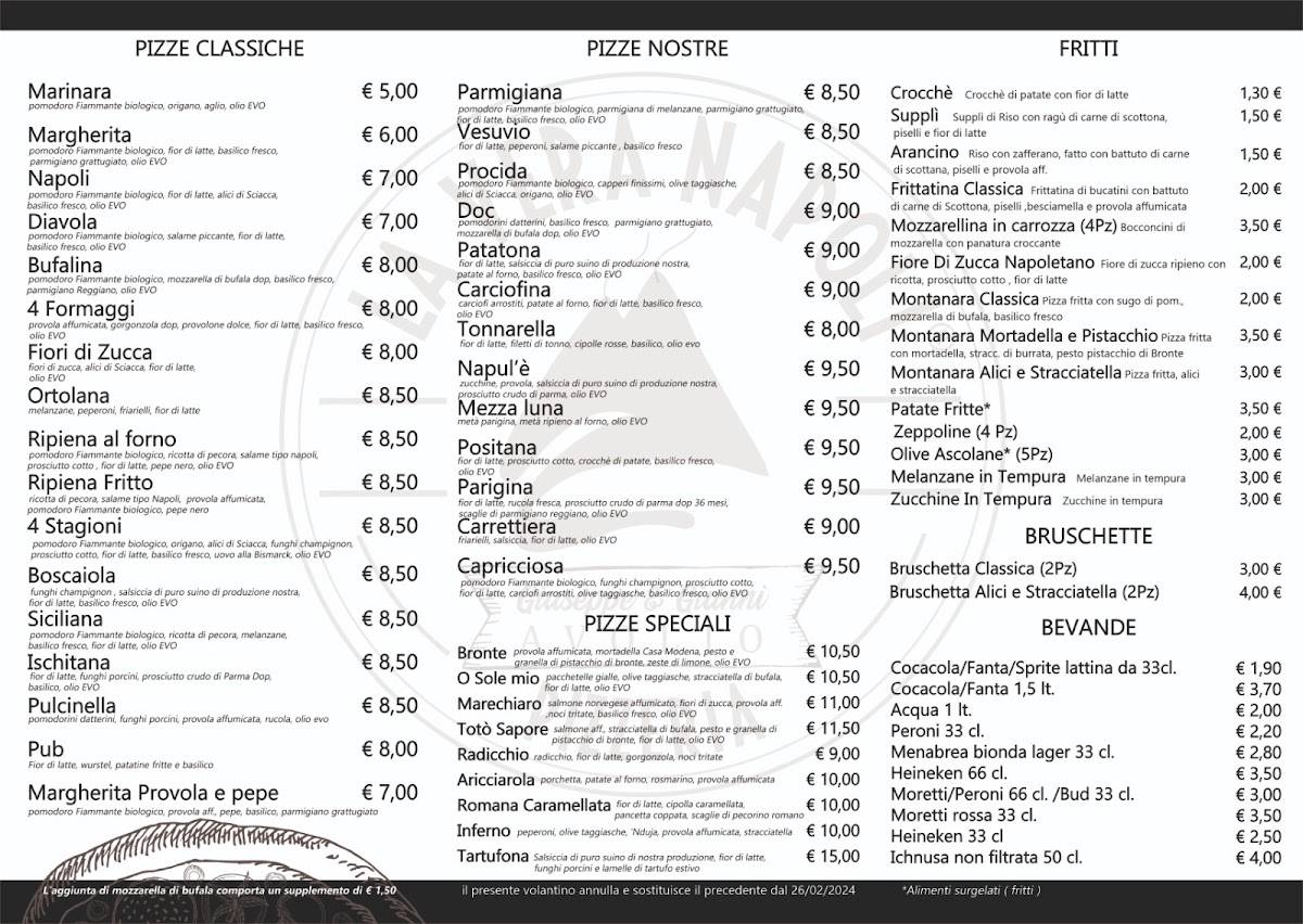 Menu di La Vera Napoli sede Roma Tuscolana 