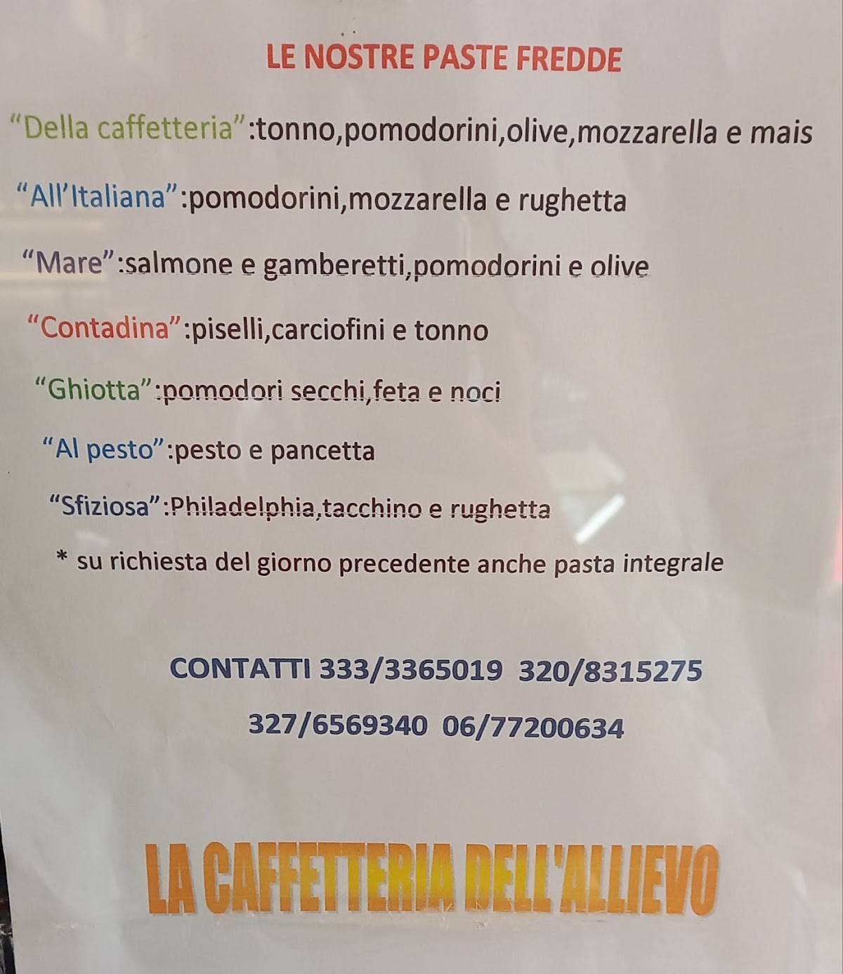 Menu Da La Caffetteria Dell Allievo Roma