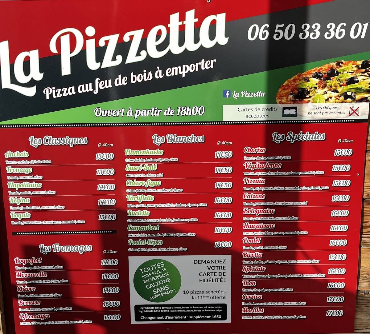Menu de La pizzetta pizzeria embrun