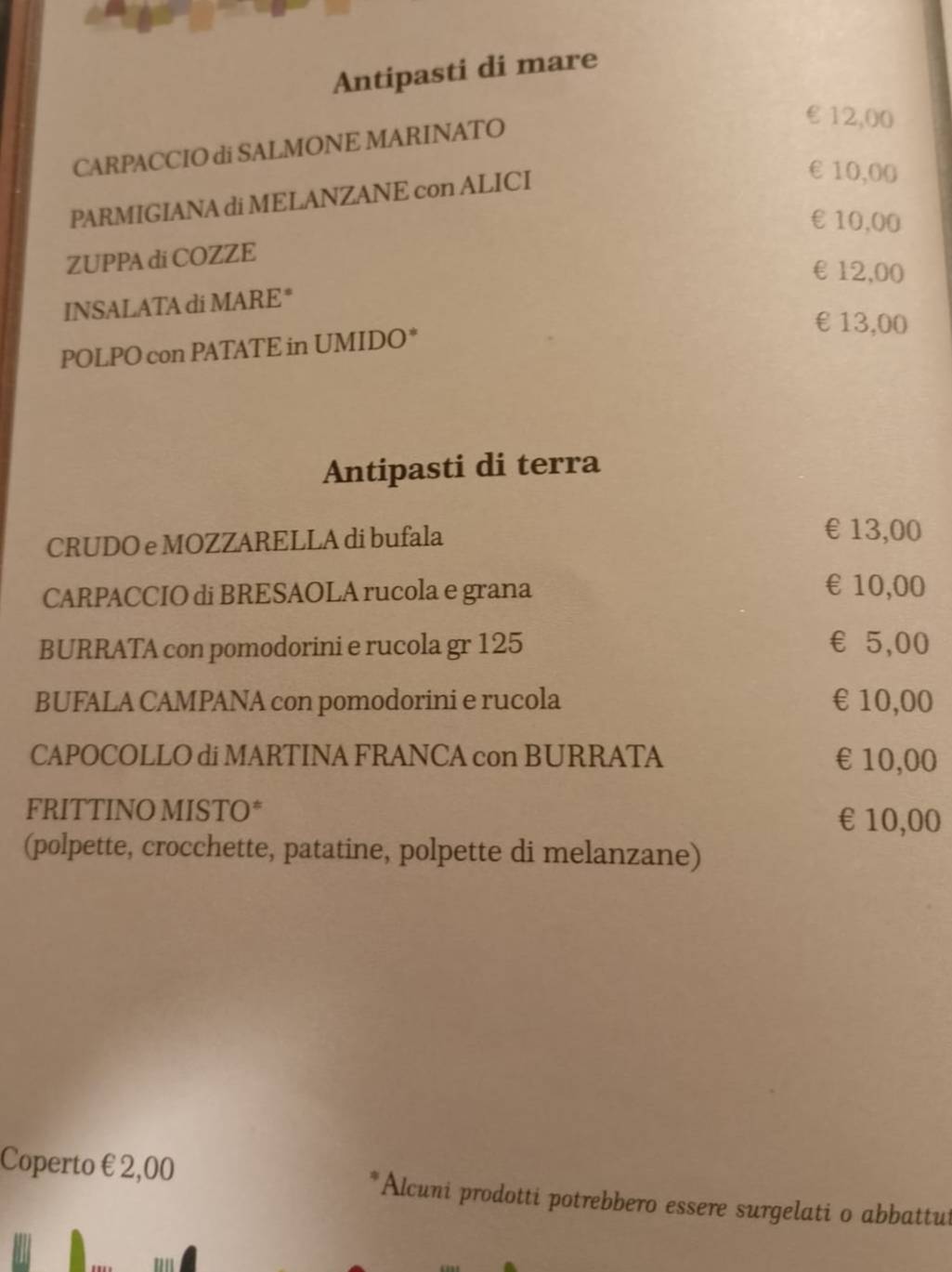 Menu di L'alternativa Pizzeria Ristorante 