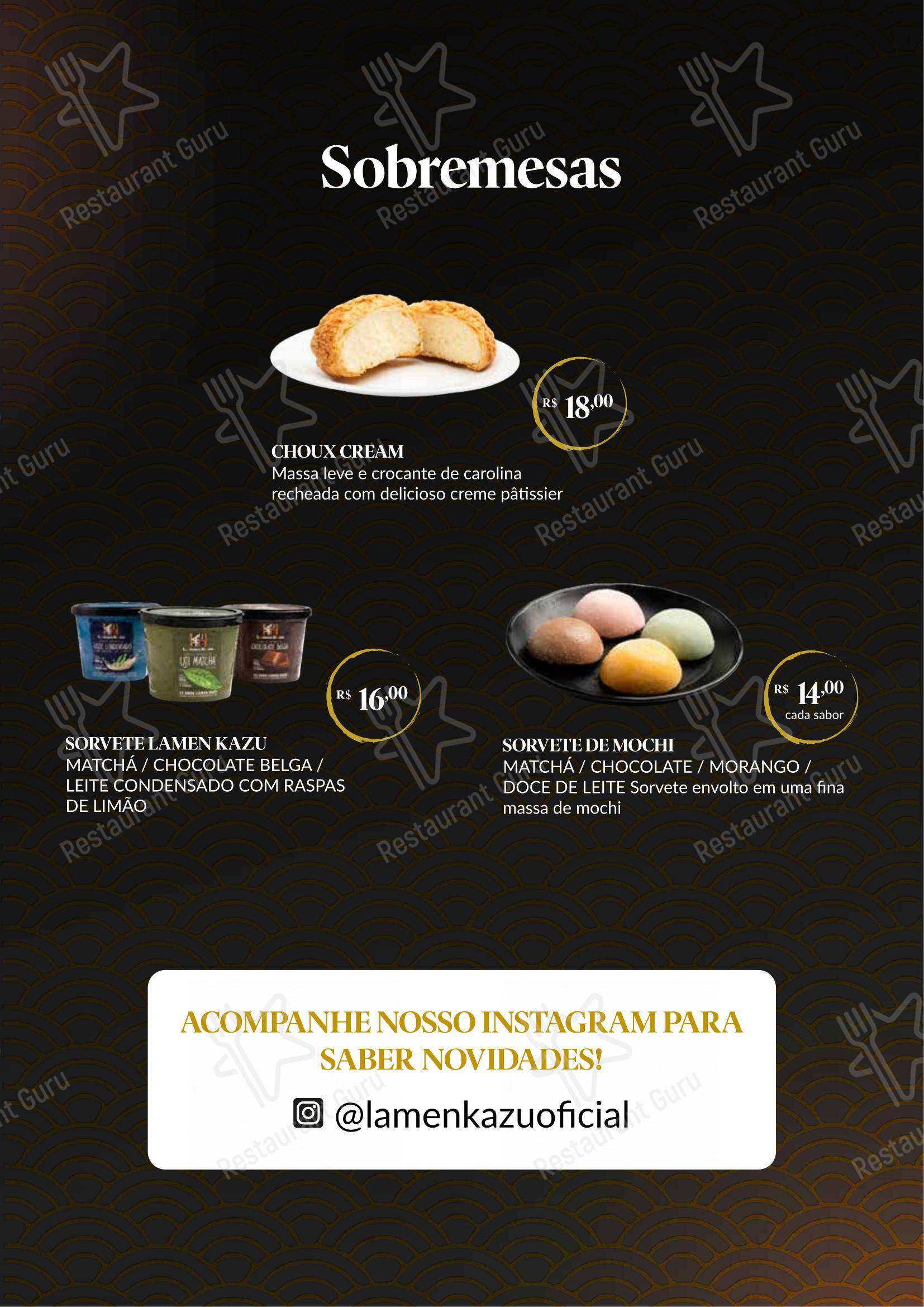 Menu para Lamen Kazu em São Paulo