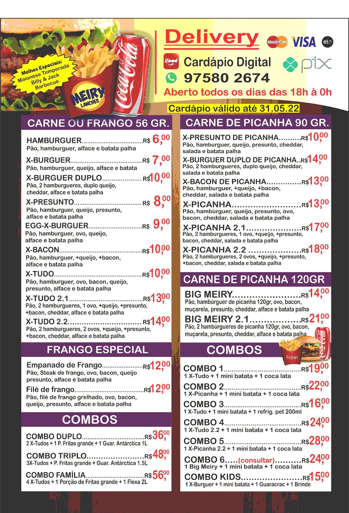 Lanchonete Meiry Lanches cardápio
