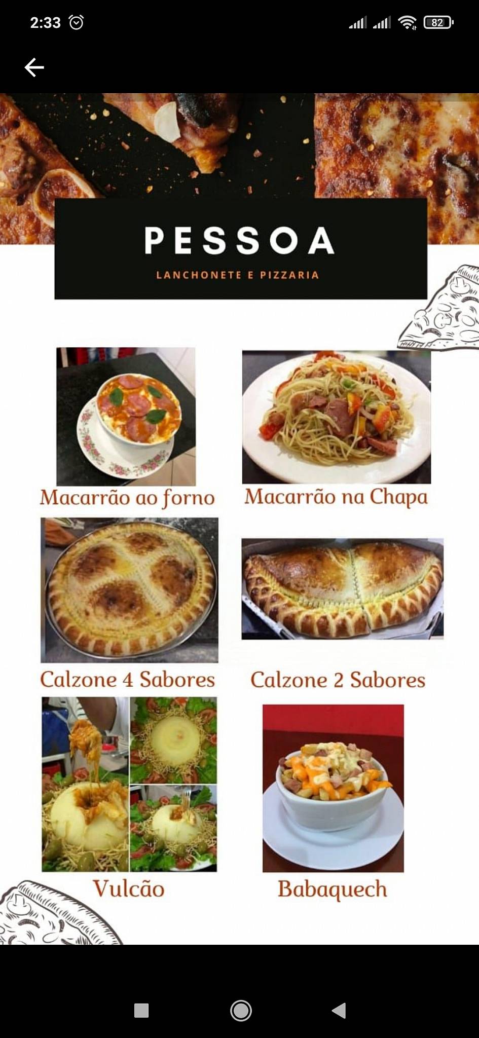 Lanchonete e Pizzaria do Pessoa em Fervedouro - MG cardápio