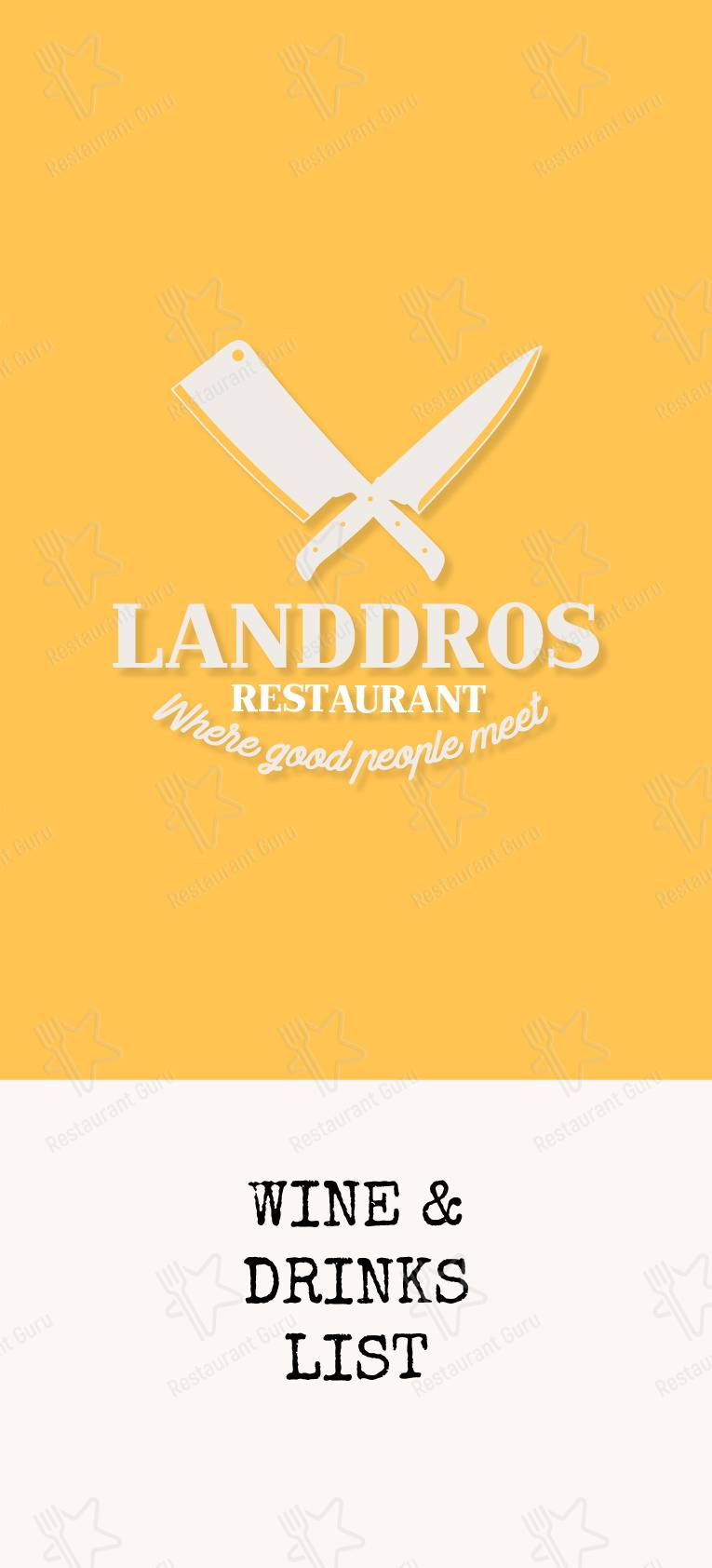Menu pour Landdros Pub - repas et boissons