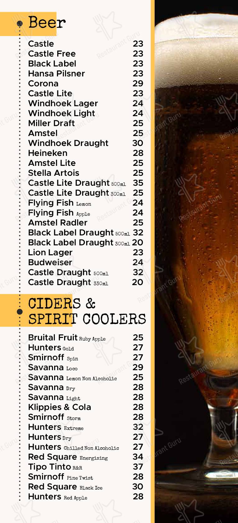 Menu pour Landdros Pub restaurant
