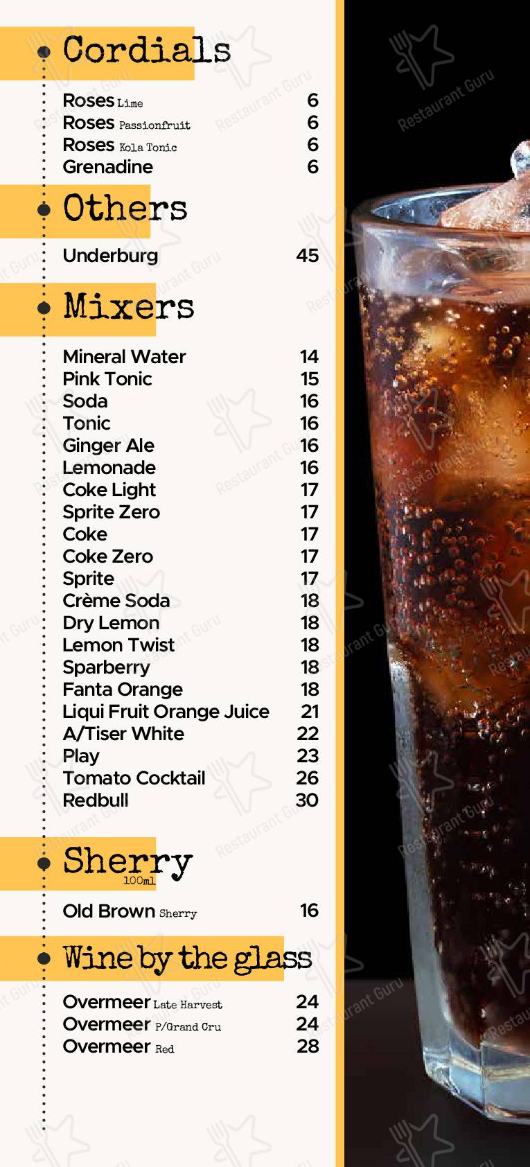 Menu pour Landdros Pub