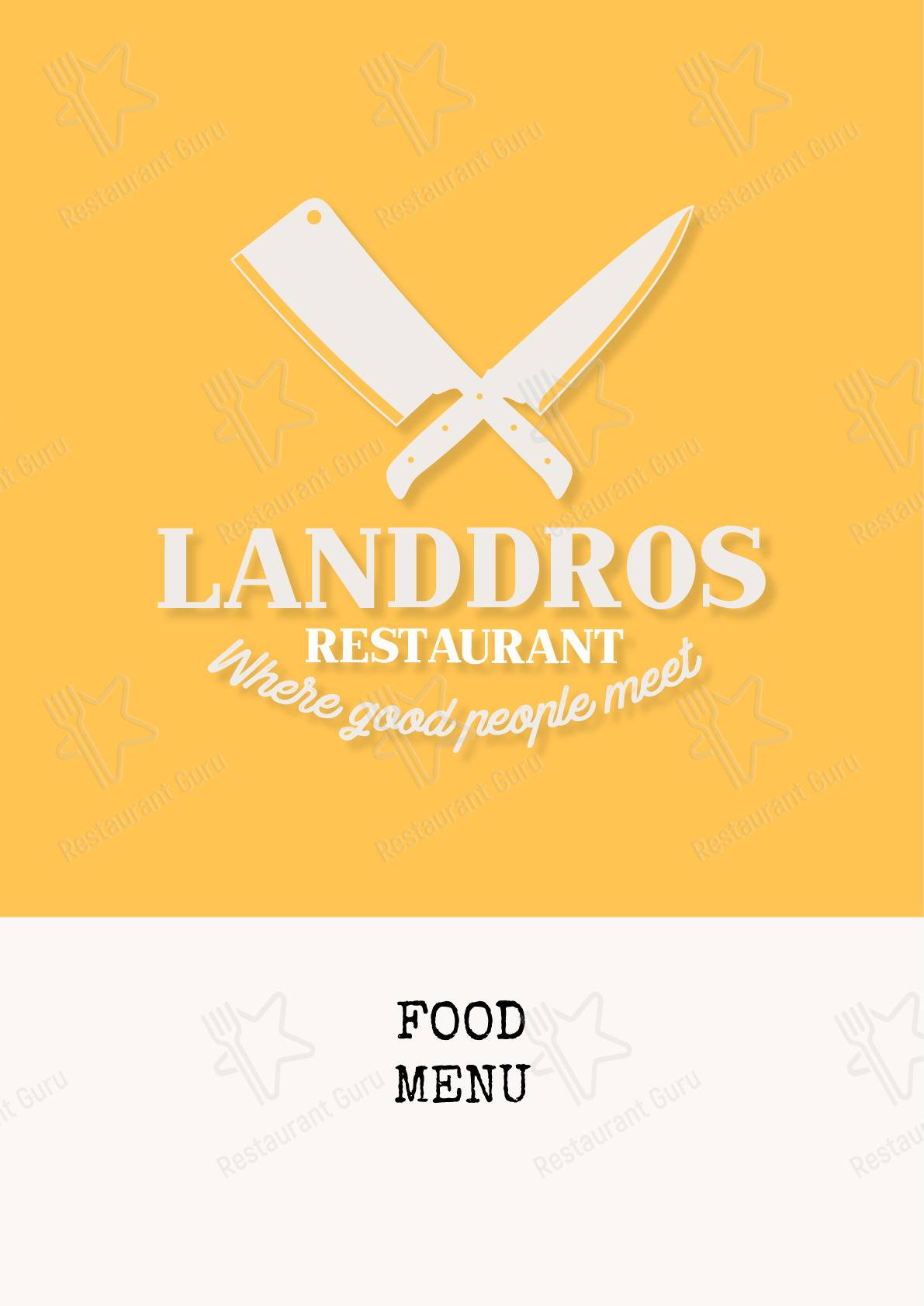 Menu pour Landdros Pub - plats et boissons