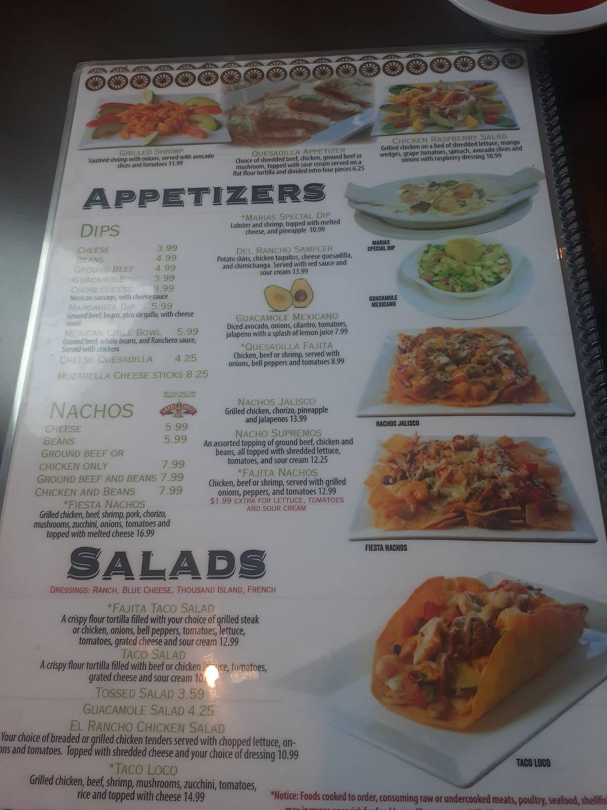 Menu at Las Marias restaurant, Greenville