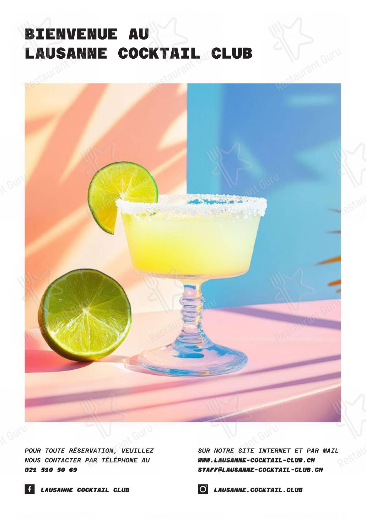 Menu bar per Lausanne Cocktail Club ristorante